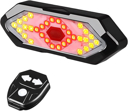 BIKINLITE Rear Bike Lights - Bicycle Light with Turn Signals, Light Indicator, Horn & Remote Control, 5 Modes, USB Rechargeable, Waterproof Tail Light for Cycling, Helmet, and Backpack Safety Warning Strobe Lamp.