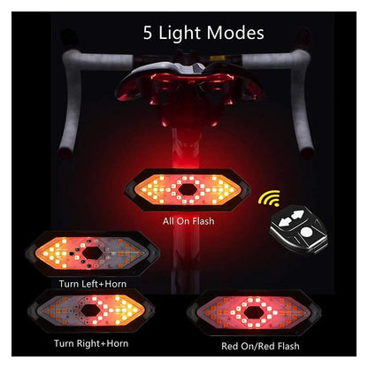 BIKINLITE Rear Bike Lights - Bicycle Light with Turn Signals, Light Indicator, Horn & Remote Control, 5 Modes, USB Rechargeable, Waterproof Tail Light for Cycling, Helmet, and Backpack Safety Warning Strobe Lamp.