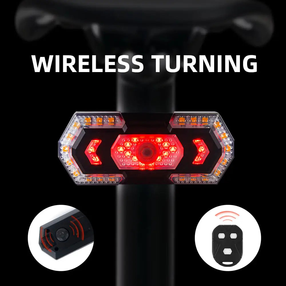 BIKINLITE Smart Bike Tail Light - USB Rechargeable Bicycle Turn Signals with Remote Control, Rear Bike Light, Waterproof Safety Warning Back Lights, Bike Alarm for Night Riding and Mountain Biking.
